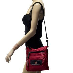Giani Bernini Red Crossbody Nylon Shoulder Bag Adjustable Black Strap Zip Close